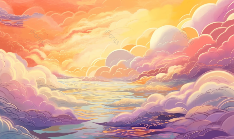 天空晚霞云层云朵古风唯美插画,插画/手绘图,插画/手绘图库,插画/手绘图下载,插画/手绘
